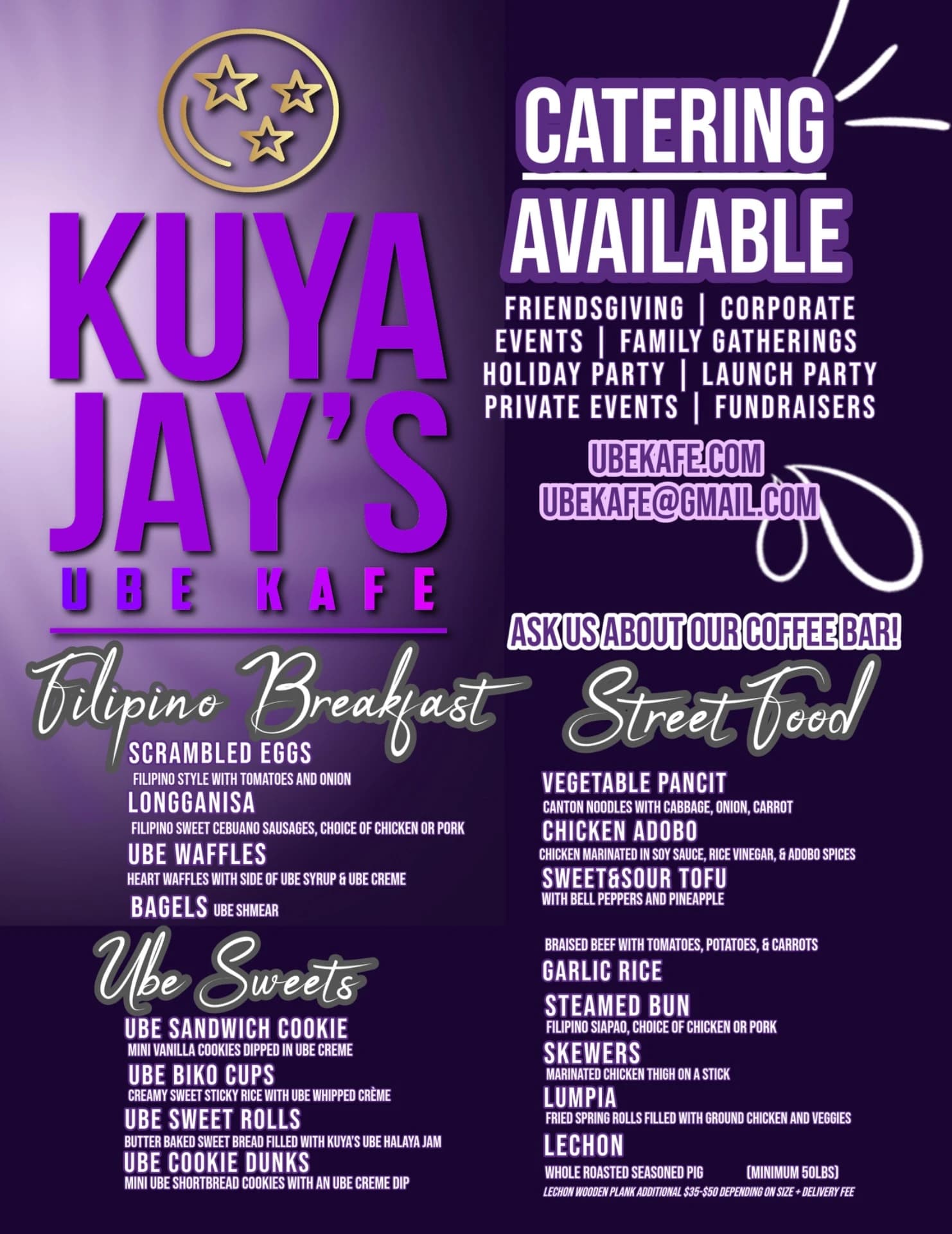 Kuya Jay's Ube Kafe catering spread